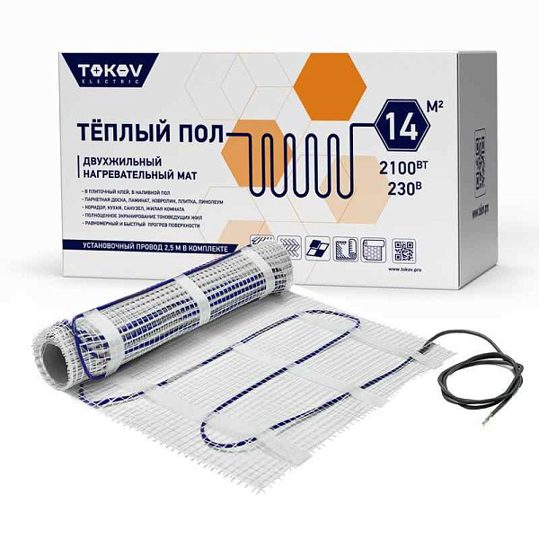 Комплект "Теплый пол" (мат) 150Вт/кв.м 14кв.м TOKOV ELECTRIC TKE-MAT150-2100-14 