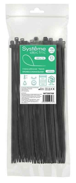 Стяжка кабельная 300х7.6 черн. (уп.100шт) SE IMT30076B 