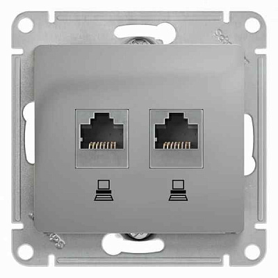 ШЭ Глосса Роз.двойная (комп+комп) RJ45+RJ45, кат.5е (алюм, б/рамки) GSL000385КК (10шт/уп)