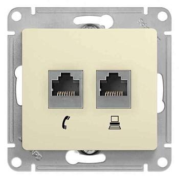 ШЭ Глосса Роз.двойная (телеф+комп) RJ11+RJ45, кат.5е (беж, б/рамки) GSL000285 (10шт/уп)