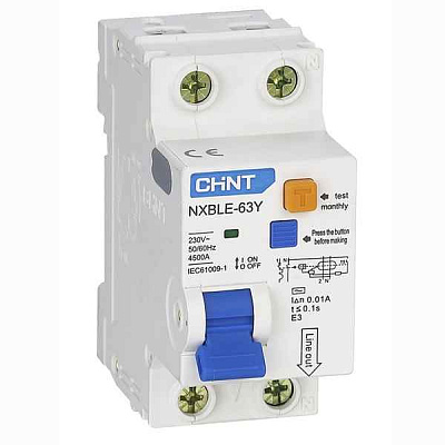 Авт.диф. 2п 25А 30мА  NXBLE-63Y 1P+N АС 4,5кА CHINT 