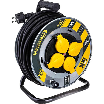 Удлинитель 30м  4 роз. с заземл. УК30 катушка IP44, КГ 3x2,5, ИЭК Professional