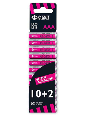 Элемент питания алкалиновый AAA/LR03 1.5В Super Alkaline SBL-10+2 (уп.12шт) ФАZА 2854612 