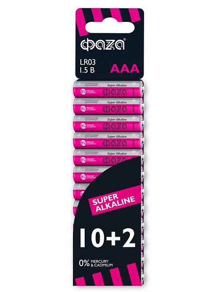 Элемент питания алкалиновый AAA/LR03 1.5В Super Alkaline SBL-10+2 (уп.12шт) ФАZА 2854612 