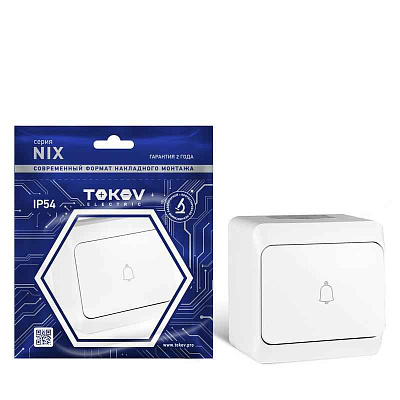 Кнопка звонка ОП Nix 10А IP54 250В бел. TOKOV ELECTRIC TKE-NX-DB-C01-IP54 