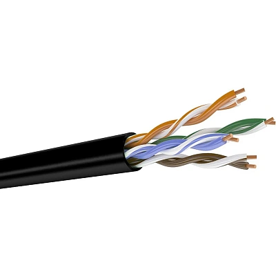 Кабель витая пара U/UTP, CAT 5е, PE, 16PR, 24AWG, OUTDOOR, SOLID, черный, 305м, РФ REXANT