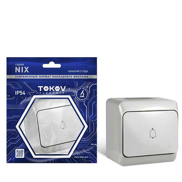 Кнопка звонка ОП Nix 10А IP54 250В сер. TOKOV ELECTRIC TKE-NX-DB-C06-IP54 