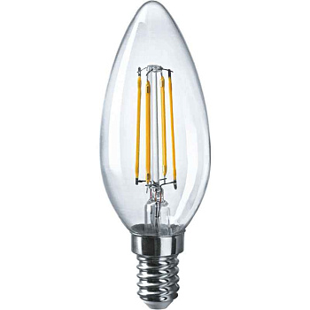 Лампа ЛЕД  E14  4Вт 2,7К свеча прозр. 2,7К F-C35-4-230-2.7K-E14 (FILAMENТ) 71307 Navigator