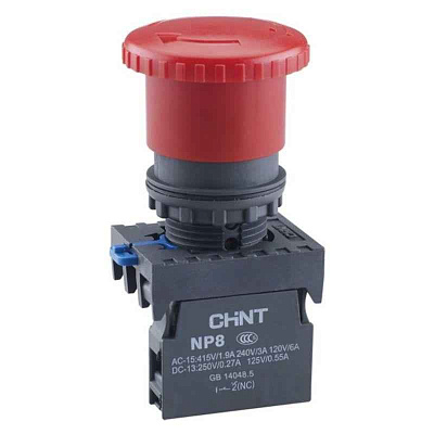 Кнопка управления "Грибок" NP8-01ZS/14 d40мм 1НЗ IP65 с фиксацией красн. (R) CHINT 667210 