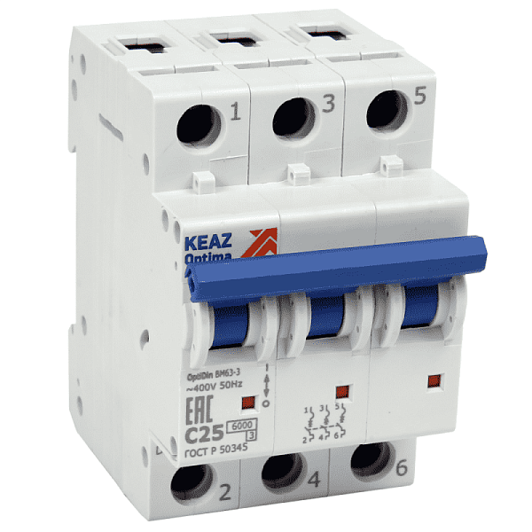 Выключатель автоматический модульный 3п C 40А 6кА OptiDin BM63-3C40-УХЛ3 КЭАЗ 260798 