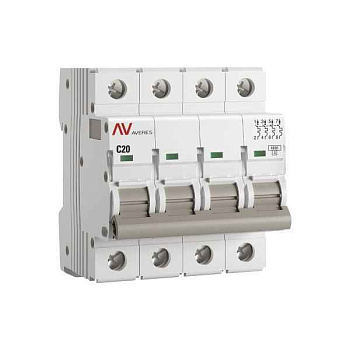 Выключатель автоматический модульный 4п C 20А 6кА AV-6 AVERES EKF mcb6-4-20C-av EKF