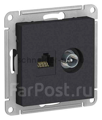 ШЭ Атлас Роз. двойная (ТВ + компьютерная RJ45) кат.5E,(б/рамки, карбон) ATN001089 (5шт/уп)