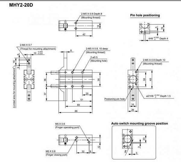 180° - Пневмозахват MHY2-20D 