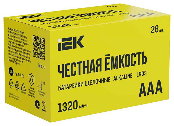 Элемент питания алкалиновый AAA/LR03 Alkaline бокс (уп.28шт) IEK ABT-LR03-OP-B28 