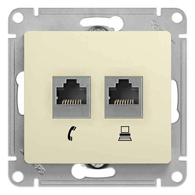 ШЭ Глосса Роз.двойная (телеф+комп) RJ11+RJ45, кат.5е (беж, б/рамки) GSL000285 (10шт/уп)