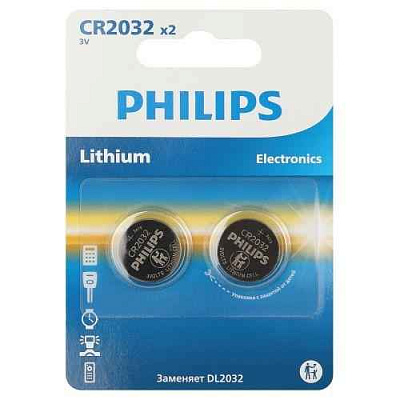 Элемент питания литиевый CR2032 (блист. 2шт) Philips Б0062716 