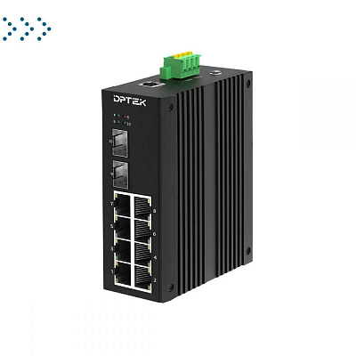 Ethernet-коммутатор управляемый промышленный 2 уровня с 8*10/100Base-T RJ45 портами и 2*1000Base-X SFP слотами, установка на DIN-рейку 