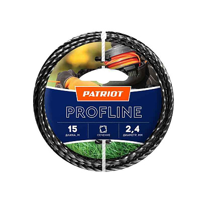 Леска Profline D2.4мм L15м (скрученный квадрат) 240-15-5 на пластиковой обойме черн. PATRIOT 805402206 
