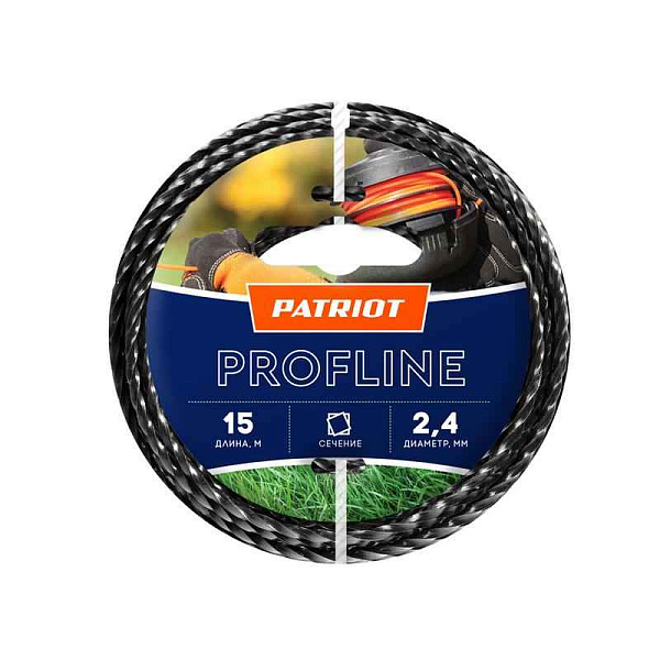 Леска Profline D2.4мм L15м (скрученный квадрат) 240-15-5 на пластиковой обойме черн. PATRIOT 805402206 