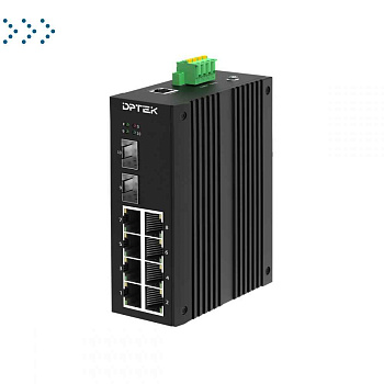 Ethernet-коммутатор управляемый промышленный 2 уровня с 8*10/100Base-T RJ45 портами и 2*1000Base-X SFP слотами, установка на DIN-рейку