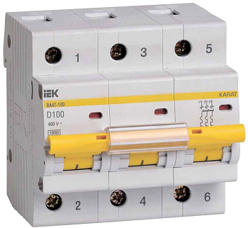 Выключатель автоматический модульный 3п D 100А 10кА ВА47-100 KARAT IEK MVA40-3-100-D IEK