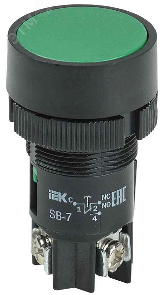 Кнопка SB-7(зеленая 1з+1р) "Пуск" 240В РФ