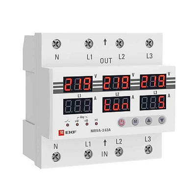 Реле напряжения и тока трехфазное с дисплеем MRVA-3 63A EKF MRVA-3-63A 