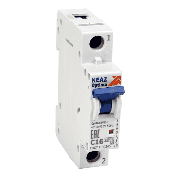 Выключатель автоматический модульный 1п C 16А 10кА OptiDin BM63-1C16-10-УХЛ3 КЭАЗ 249256 