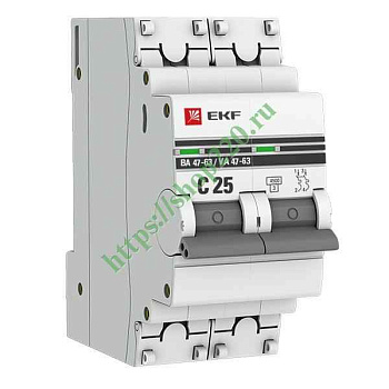 Автомат  2п 25А (C) (ВА 47-63N) 4,5kA EKF PROxima