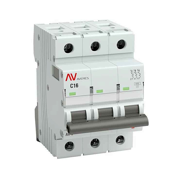 Выключатель автоматический модульный 3п C 16А 6кА AV-6 AVERES EKF mcb6-3-16C-av 