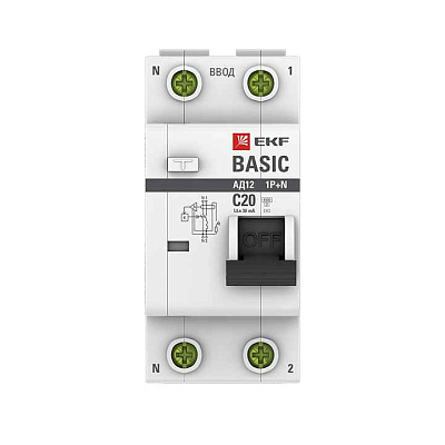 Авт.диф. 2п 20А 30мА  АД-12 1P+N АС 4,5кА EKF Basic 