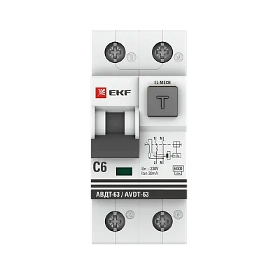 Авт.диф. 2п 16А 30мА  АВДТ-63N АС. 6кА EKF PROxima 