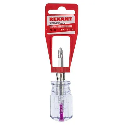 Отвертка комбинированная прозрачная рукоятка двухсторонний стержень 40мм (крестовая PH2 шлицевая SL 6мм) Rexant 12-4743 