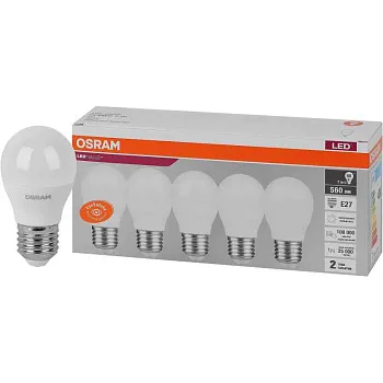 Лампа ЛЕД  E27  7,0Вт шар мат.4К LVCLP60 7SW/840 упак.5шт! 230V RU OSRAM