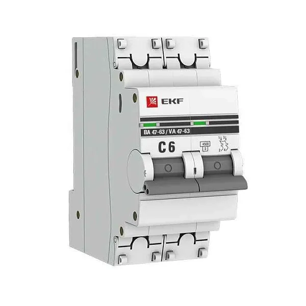Выключатель автоматический модульный 2п C 6А 4.5кА ВА 47-63 PROxima EKF mcb4763-2-06C-pro 