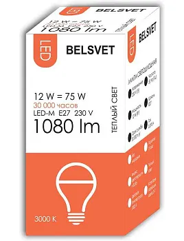 Лампа ЛЕД  E27 12Вт А60 3К LED-M Белсвет 41501