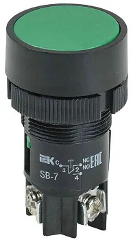 Кнопка SB-7 "Пуск" d22мм 1з+1р 0.6-10А 240В зел. IEK BBT40-SB7-K06