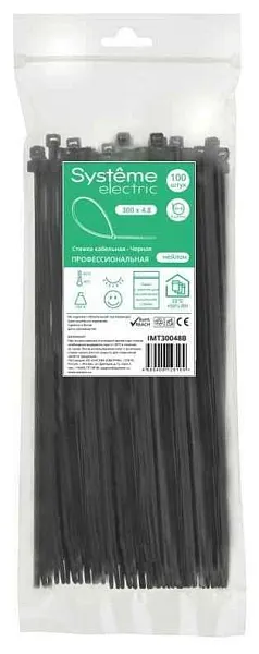 Стяжка кабельная 300х4.8 черн. (уп.100шт) SE IMT30048B 