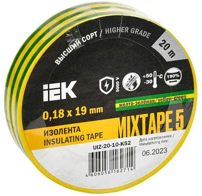 Изолента ПВХ 0.18х19мм желт./зел. (рул.20м) IEK UIZ-20-10-K52 