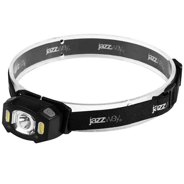 Фонарь аккумуляторный налобный AccuH3-L5W-bk LED 5Вт + 2хRED SMD IP54 5 режимов: 100проц. 180лм 3.5ч/50проц. 110лм 5.5ч/30проц. 65лм 15ч/красн. 28ч/мигающ. красн. 12ч аккум. управл. жестами черн. JazzWay 5036703