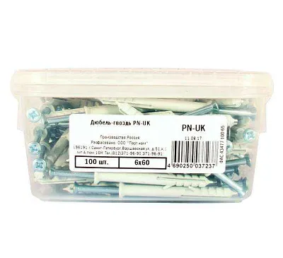 Дюбель-гвоздь PN-UK с потайной манжетой 6х60 нейлон контейнер (уп.100шт) Партнер 44912 