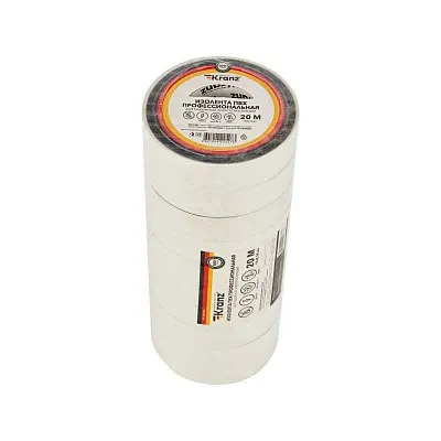 Изолента ПВХ профессиональная 0.18х19мм 20м бел. Kranz KR-09-2801 