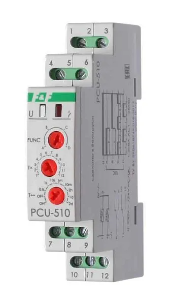 Реле времени PCU-510 2х8А 230В 2 перекл. IP20 многофункц. монтаж на DIN-рейке F&F EA02.001.009 