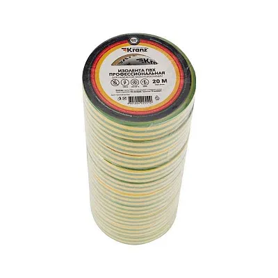 Изолента ПВХ профессиональная 0.18х19мм 20м желт./зел. Kranz KR-09-2807 