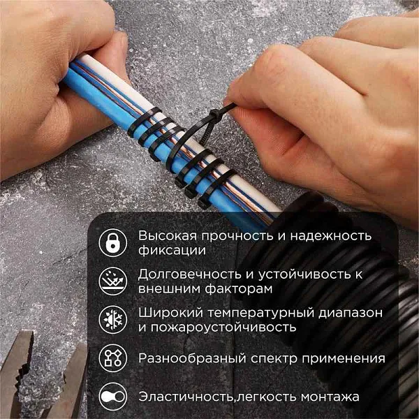 Хомут кабельный 2.5х100 нейл. черн. (уп.100шт) Rexant 07-0101 