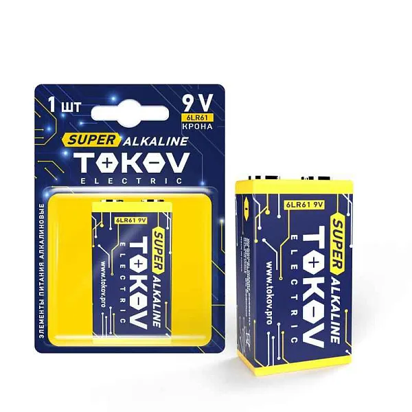 Элемент питания алкалиновый "крона" 6LR61 (блист.1шт) TOKOV ELECTRIC TKE-ALS-6LR61/B1 