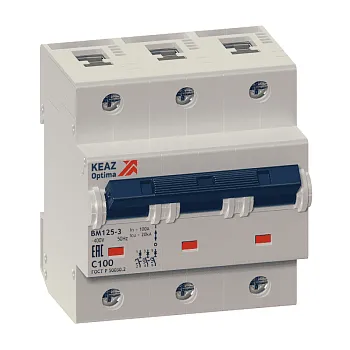 Выключатель автоматический модульный 3п C 80А 20кА OptiDin BM125-3C80-8ln-УХЛ3 КЭАЗ 138543 КЭАЗ