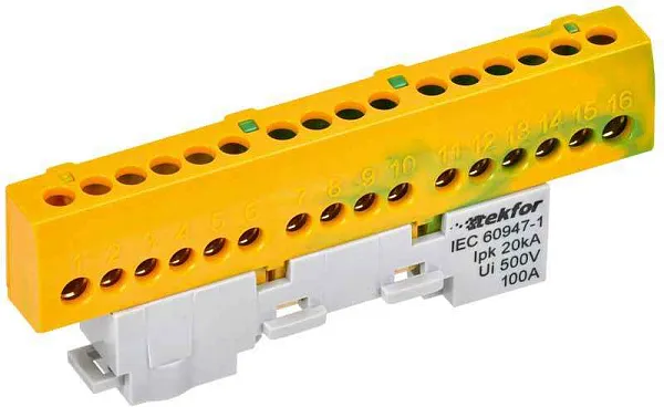 Шина PE "земля" изол. на универс. держ. 6х9-16-ЖЗ TEKFOR IEK TF-NN10-16-KL-K52 