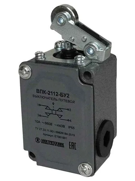 Выключатель путевой конечный ВПК-2112-БУ2 IP65 рычаг с роликом Электротехник ET001001 