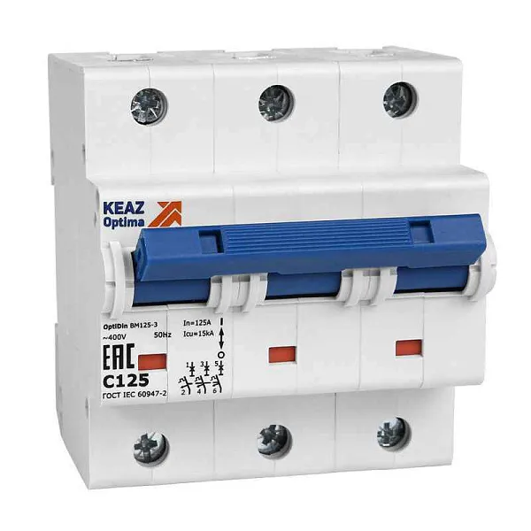 Выключатель автоматический модульный 3п C 80А 20кА OptiDin BM125-3C80-8ln-УХЛ3 КЭАЗ 138543 